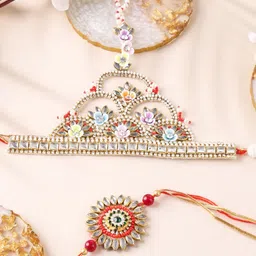 PANASH Set of 2 Stone-Studded & Beaded Bhaiya Bhabhi Rakhi with Roli Chawal-picture-46