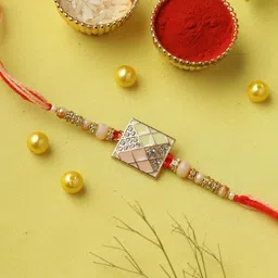 Aapno Rajasthan Stone Studded & Beaded Rakhi With Roli Chawal & Greetings Card-picture-32