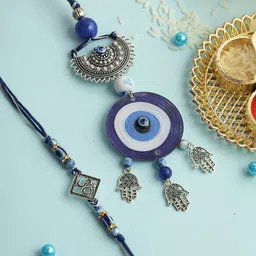 Aapno Rajasthan Set of 2 Evil Eye Bhaiya Bhabhi Rakhi with Roli Chawal & Greeting Card-picture-38