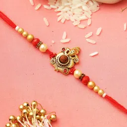 Aapno Rajasthan Divine Ganesha Rudraksh-Beaded Rakhi with Roli Chawal & Greeting Card-picture-38