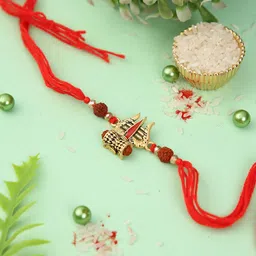 Aapno Rajasthan Trishul Rudraksh Rakhi With Roli Chawal & Greetings Card-picture-22