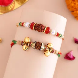 Aapno Rajasthan Set Of 2 Rudraksh Thread Rakhi With Roli Chawal & Greeting Card-picture-47