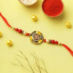 Aapno Rajasthan Enameled Om Symbol Rakhi with Roli Chawal & Greeting Card-picture-10