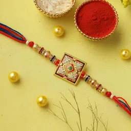 Aapno Rajasthan Stone Studded & Beadad Rakhi With Roli Chawal & Greetings Card-picture-30