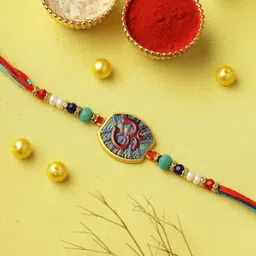 Aapno Rajasthan Om Beaded Rakhi with Roli Chawal & Greeting Card-picture-24