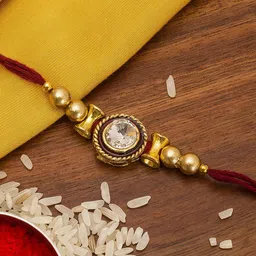 aadita Men Gold-Toned & White Stone Studded Handmade Rakhi-picture-13