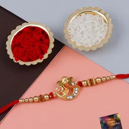 Silver Shine Set Of 3 Stone-Studded & Beaded Rakhi Rakhi With Greeting Card & Roli Chawal-picture-46