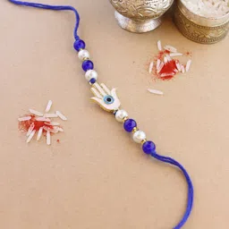 I Jewels Men Hamsa Shape Enamel Evil Eye Charm Detail Rakhi-picture-28