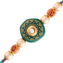 I Jewels Men Green Threaded & Designer Pearl Rakhi-picture-51