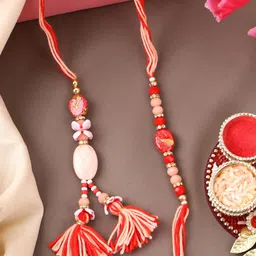 PANASH Set Of 2 Gold Plated Beaded Thread Rakhi With Roli Chawal image 3