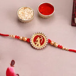 PANASH Set Of 2 Gold Plated Beads & Stone Studded Rakhis With Roli Chawal image 3