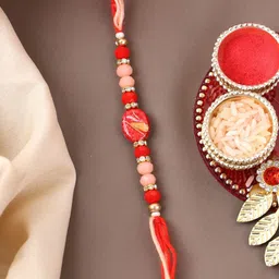 PANASH Set Of 2 Gold Plated Beaded Thread Rakhi With Roli Chawal image 4