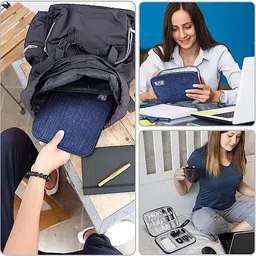 AASAISH Travel Cable Accessories Bag Double Layer Electronics Organizer Portable Storage Case for Cables/Mouse/Earphone/Students Card, Charger, Adapter, Power Bank, Hard Drives (BLUE DORI) image 4