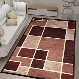 Athom Living Trendz Brown & Beige Box It Up Design Premium Anti-Skid Rectangular Carpet image 1