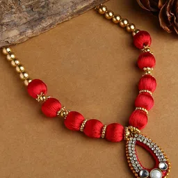 AKSHARA Red & Gold-Toned Gold-Plated Necklace-picture-10