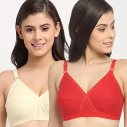 Friskers Pack of 2 Red & Beige Bra Non Padded-picture-30