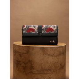 Zouk Red Printed Jute Clutch and Detachable Strap-picture-49