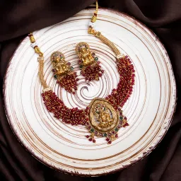 STILEADDA Exquisite Red Hydra Beads Laxmi Temple Necklace Set image 2