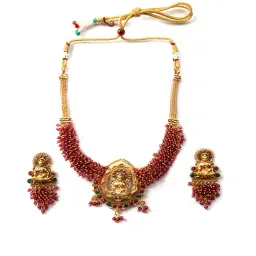 STILEADDA Exquisite Red Hydra Beads Laxmi Temple Necklace Set image 3