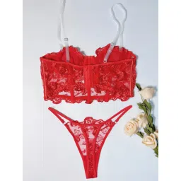 MHYTH Red Lace Corset Bralette Top with Panty image 4