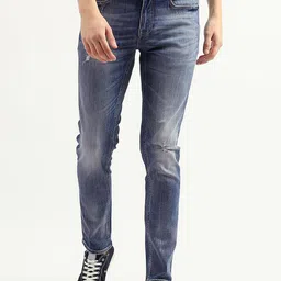 United Colors of Benetton Men Low Distressed Heavy Fade Regular Fit Cotton Jeans image 1