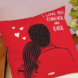 Indigifts Red & White I Love You Forever and Ever Printed Reversible Cushion image 1