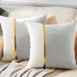 AEROHAVEN Silver-Toned & White 2 Pcs Colourblocked Velvet Square Cushion Covers-image-42