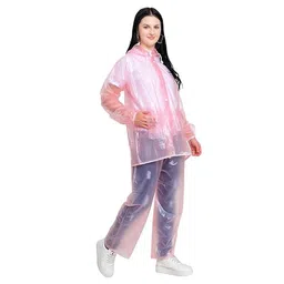 kolva Unisex PVC Waterproof Rainsuit with Hoods and Side Pocket, 100% Waterproof Portable Rainwear (Pink) image 1