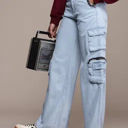 The Roadster Lifestyle Co. Women Wide Leg Cargo Style High-Rise Jeans-picture-26