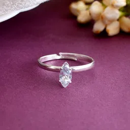 VOJ Silver-Plated CZ-Studded Adjustable Finger Ring image 1