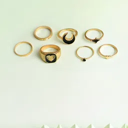 SOHI  Set of 7 Gold-Plated Black Stone Studded Finger Ring-image-88