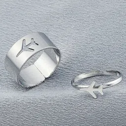 Pinapes Silver-Plated With Airplane-Charm Oxidised Finger Ring-picture-27