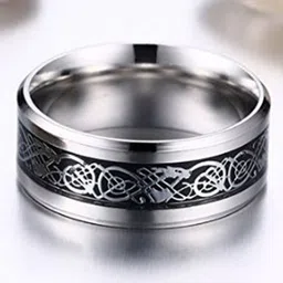 Peora Men Silver-Toned Tungsten Celtic Dragon Inlay Ring-image-2
