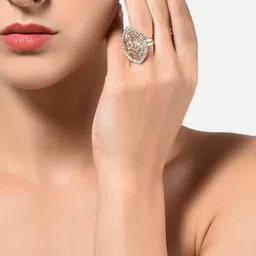 AMI Rose Gold-Plated White Stone-Studded Adjustable Finger Ring-picture-39