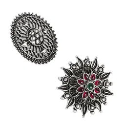 Kord Store Set Of 2 Silver-Plated Oxidised Adjustable Finger Ring-picture-8