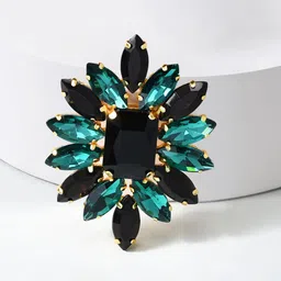 Zaveri Pearls Black & Green Gold-Plated Crystal Adjustable Finger Ring image 1