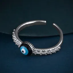 MEENAZ Silver-Plated AD-Studded Evil Eye Adjustable Ring-image-2