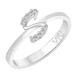 Vighnaharta Rhodium Plated Cubic Zirconia Stone Studded Alphabet S Finger Ring image 1