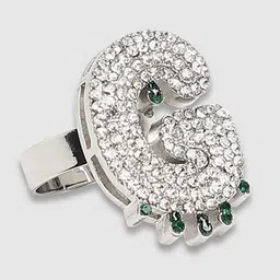 French Accent Men Silver-Plated Stone Studded G Alphabet Ring image 2