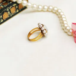 BeAbhika Kundan-Studded & Pearl-Beaded Adjustable Finger Ring image 2