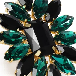 Zaveri Pearls Black & Green Gold-Plated Crystal Adjustable Finger Ring image 3