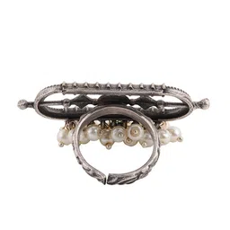 TEEJH Silver-Plated Beads Beaded Oxidised Adjustable Finger Ring image 4