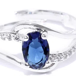 Designs By Jewels Galaxy Navy Blue Silver-Plated & Stone-Studded  Finger Ring image 4