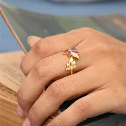 Tarinika Gold-Plated CZ Studded Adjustable Finger Ring image 1