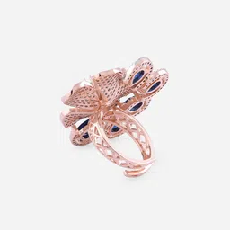 Fida Rose Gold-Plated Blue & White AD-Studded Finger Ring image 5