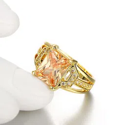 Yellow Chimes Gold-Plated Yellow Crystal Studded Finger Ring image 4