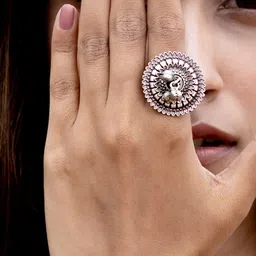 TEEJH Oxidised Silver-Plated Adjustable Ghunghroo Finger Ring image 5