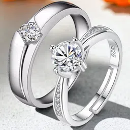 MYKI Set Of 2 Silver-Plated Cubic Zirconia-Studded Couple Finger Rings-image-5