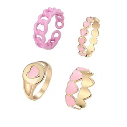 Jewels Galaxy Combo of 4 Gold Plated Pink Rings image 2
