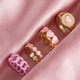 Jewels Galaxy Combo of 4 Gold Plated Pink Rings image 4